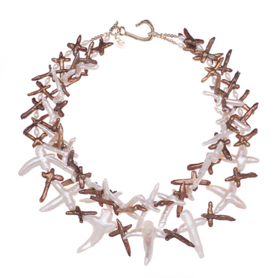 multi-strand white and bronze pearls necklace