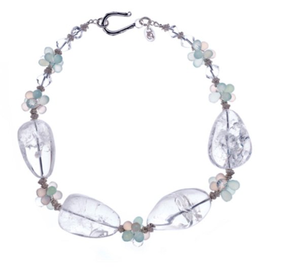Crystal quartz, pink chalcedony, aqua chalcedony and sterling silver