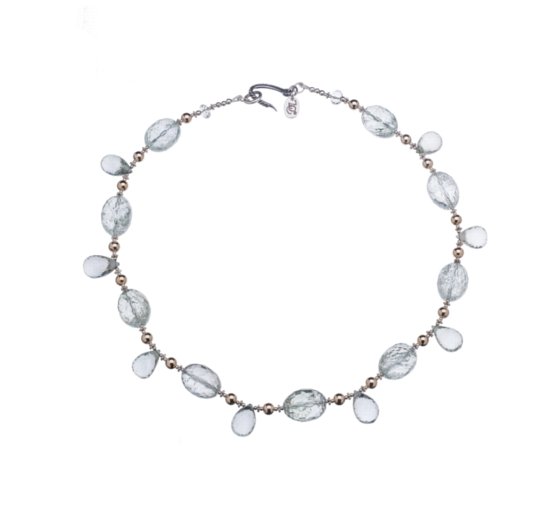 Pale Green Amethyst 14K Gold and Sterling Silver Necklace 