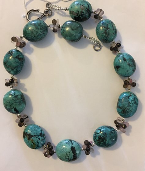 turquoise, tourmaline, rose and smoky quartz necklace 