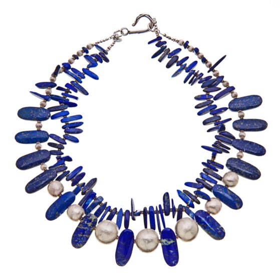 lapis and hill tribe silver necklace